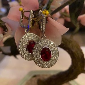 Vintage 925 ruby and CZ earring